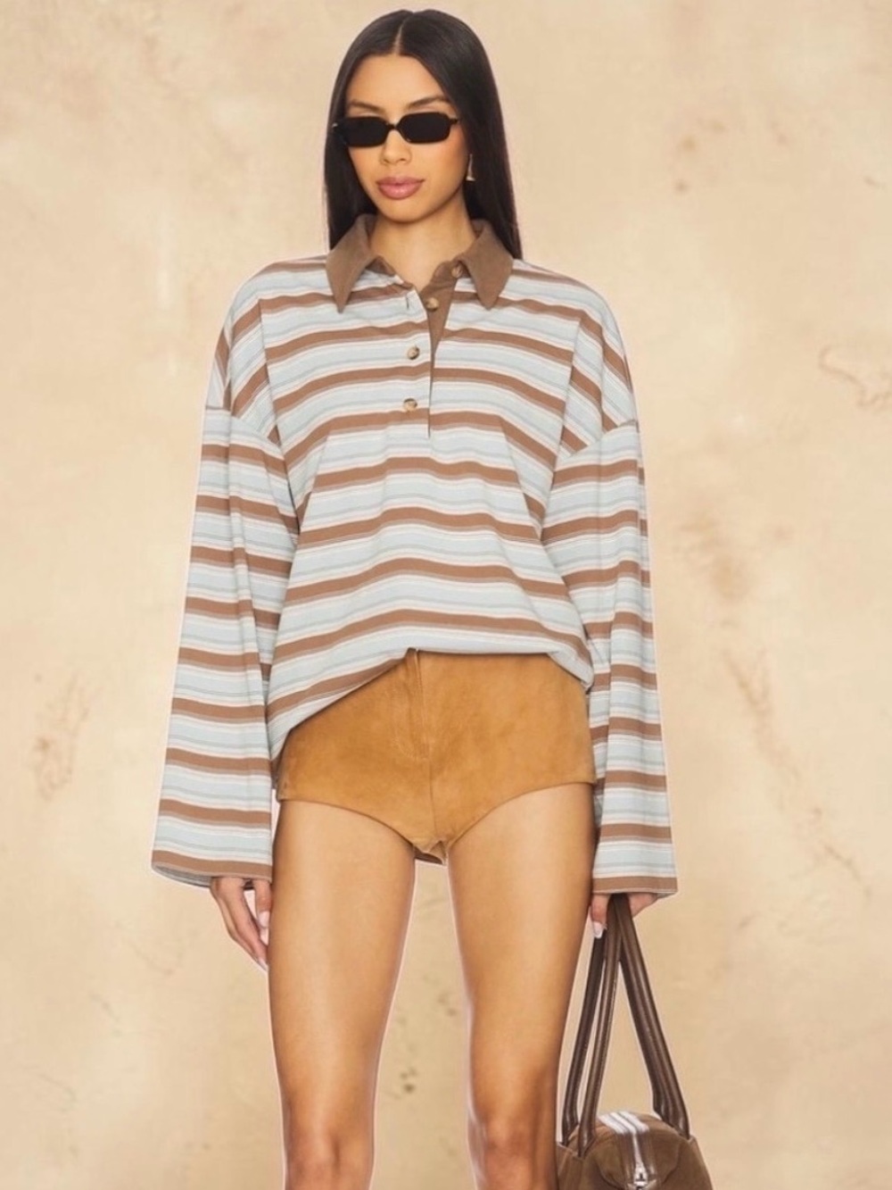 Lovers + Friends Rowan Rugby Top en Blue & Brown Stripe
